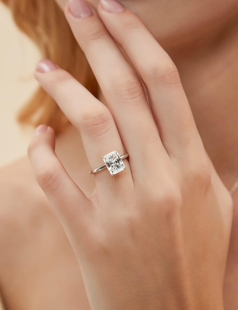 EAMTI 3CT 925 Sterling Silver Engagement Rings Radiant Cut Solitaire Cubic Zirconia CZ Wedding Promise Rings for Her Wedding Bands for Women Size 6 - Image 4