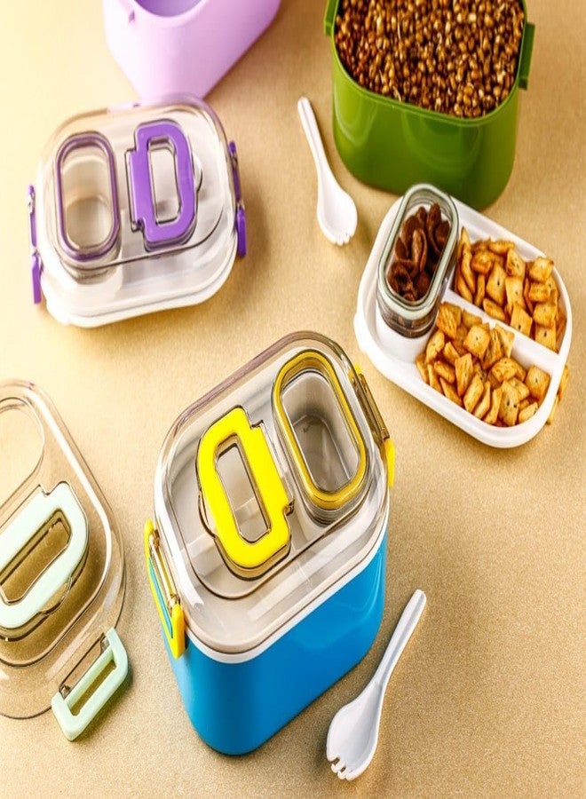 Hatanu Mall Mighty Lunch Box Comes with 1 Small Container, Stylish Anti Spill Lid & 1 Spoon BPA Free, Food Grade Perfect for School & Outdoor-900ml+100ml (Multicolor) - Image 3