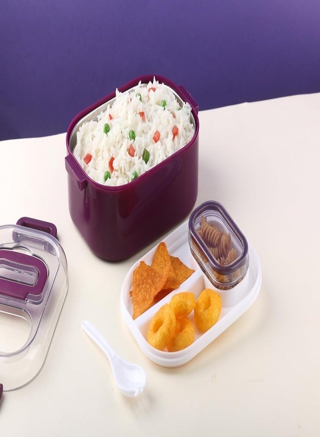 Hatanu Mall Mighty Lunch Box Comes with 1 Small Container, Stylish Anti Spill Lid & 1 Spoon BPA Free, Food Grade Perfect for School & Outdoor-900ml+100ml (Multicolor) - Image 5