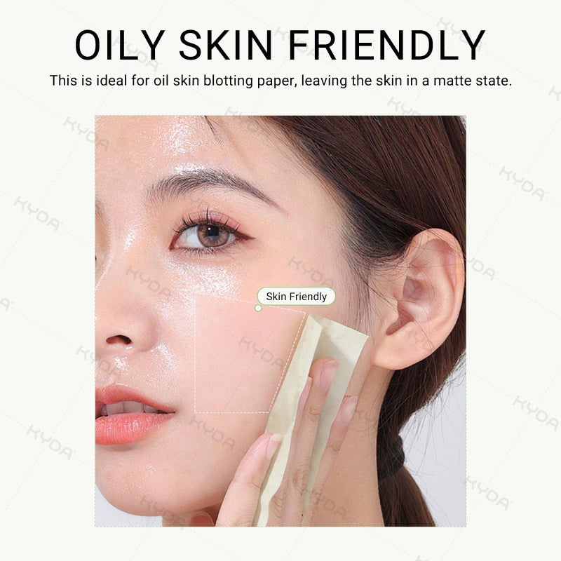 KYDA 200 Sheets Face Oil Blotting Paper, Included Refills, Mirror and Puff, Oil Absorbing Sheets for Makeup, Oil Control Shine, Absorb Excess Oil, Travel Size Gentle Face Makeup, Green Tea - Image 3