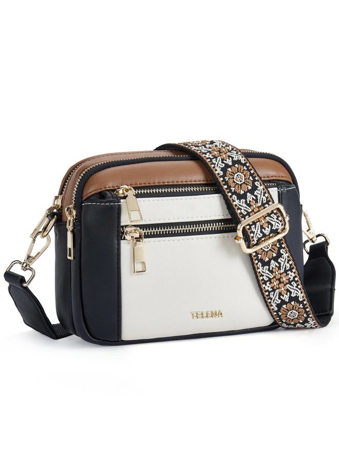 Telena Crossbody Purse for Women Small Crossbody Bags Trendy Vegan Leather Shoulder Handbags with Adjustable Strap Rough Black Brown - Image 1