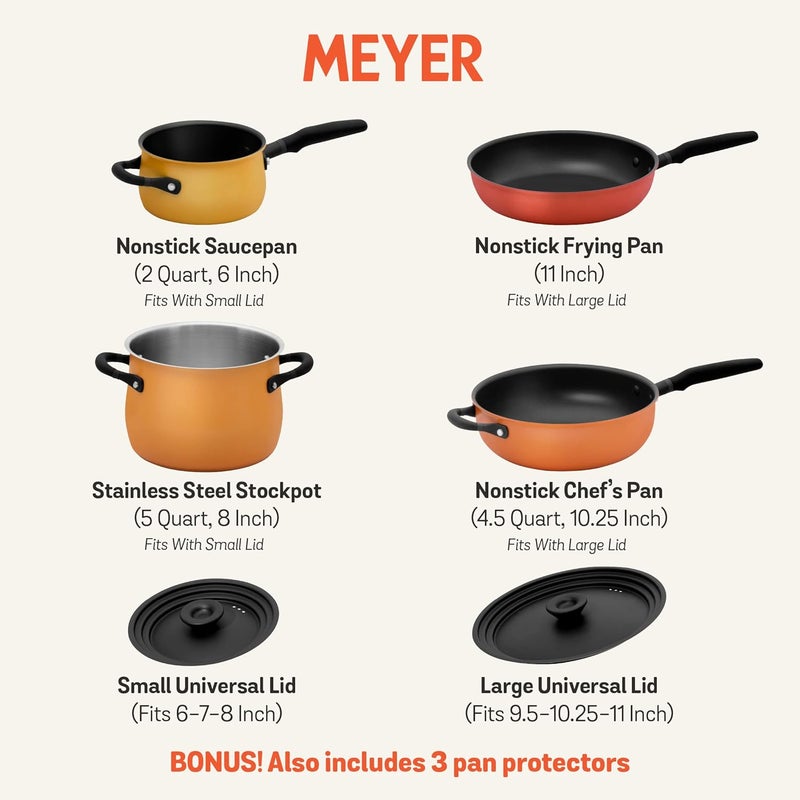 MEYER Meyer Accent Series Spark Edition Nonstick And Stainless Steel Cookware Set|Kitchen Set For Home|Gas And Induction Compatible, 6 Pcs, Multi Color, Orange  - Image 5
