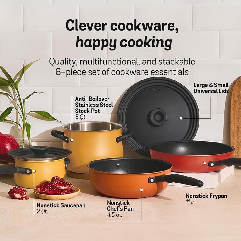 MEYER Meyer Accent Series Spark Edition Nonstick And Stainless Steel Cookware Set|Kitchen Set For Home|Gas And Induction Compatible, 6 Pcs, Multi Color, Orange  - Image 2