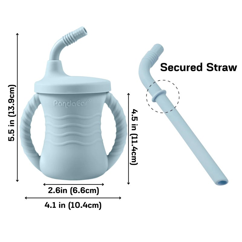 PandaEar Silicone Baby Feeding Set | 9PCS Baby Led Weaning Supplies Self Feeding Utensils | Divided Suction Plate Bowl Bibs Sippy Cup with Baby Snack Container Spoons Forks (Blue) - Image 4