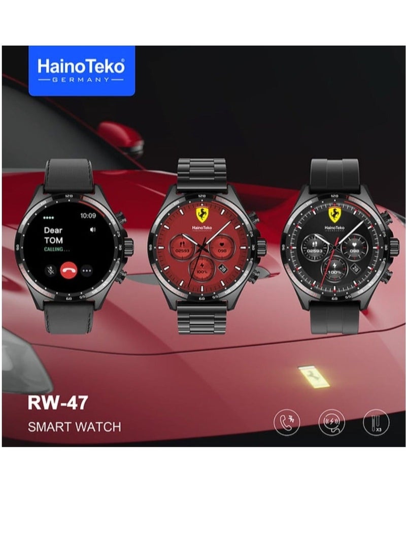 Haino Teko smart watch, round shape, large screen, with 3 pairs of straps and a wireless charger for men and boys, black color  - Image 4