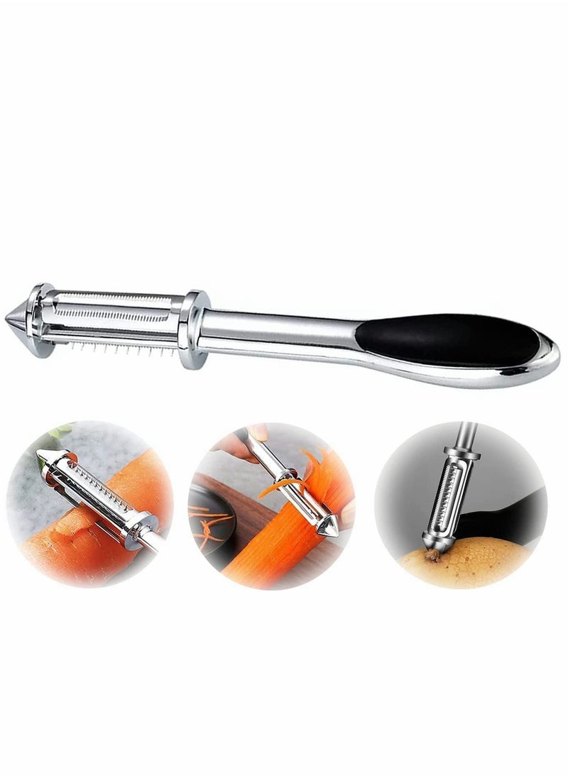 SYOSI - Vegetable Peeler, Stainless Steel Veggie Julienne, Built-In Potato Eye Remover, Veggie Fruit Peeler with Non-Slip Grip, 3 in 1 Kitchen Tool for Potato Veggie Carrot Fruit ( Silver ) - Image 1