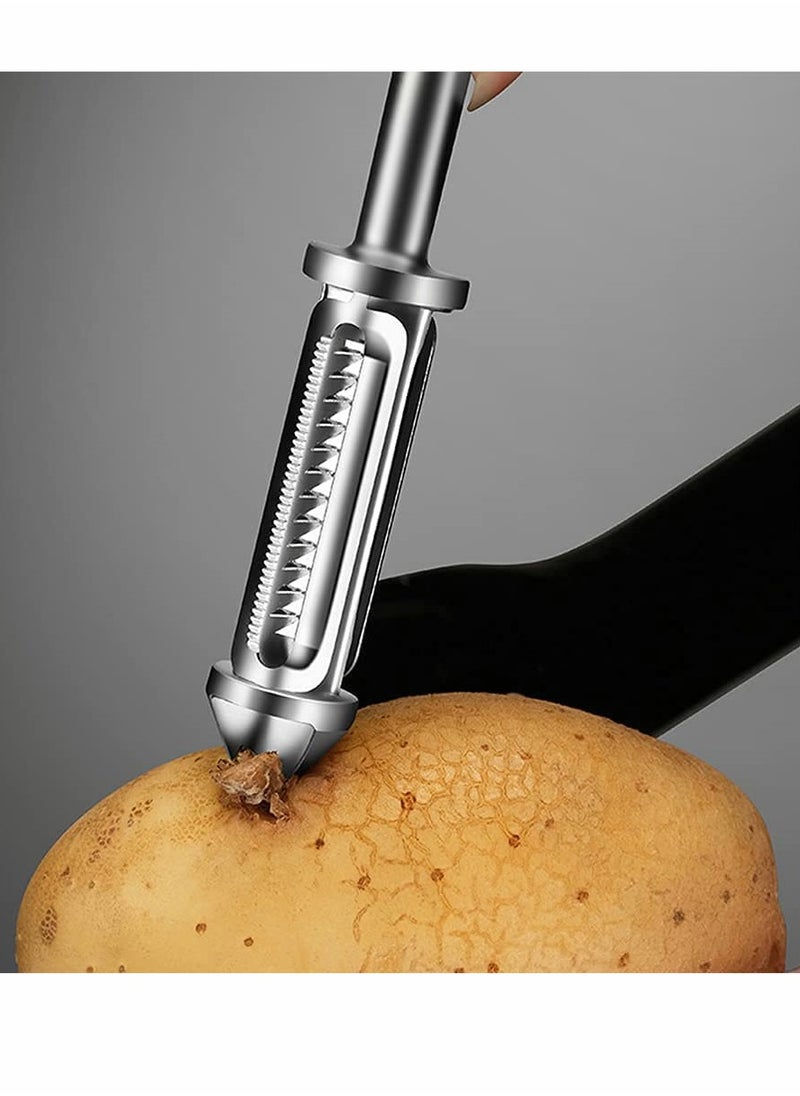 SYOSI - Vegetable Peeler, Stainless Steel Veggie Julienne, Built-In Potato Eye Remover, Veggie Fruit Peeler with Non-Slip Grip, 3 in 1 Kitchen Tool for Potato Veggie Carrot Fruit ( Silver ) - Image 1