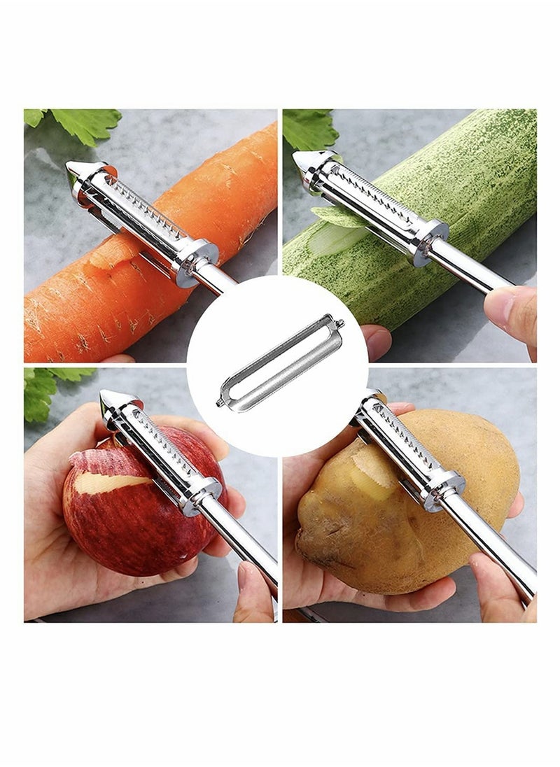 SYOSI - Vegetable Peeler, Stainless Steel Veggie Julienne, Built-In Potato Eye Remover, Veggie Fruit Peeler with Non-Slip Grip, 3 in 1 Kitchen Tool for Potato Veggie Carrot Fruit ( Silver ) - Image 1
