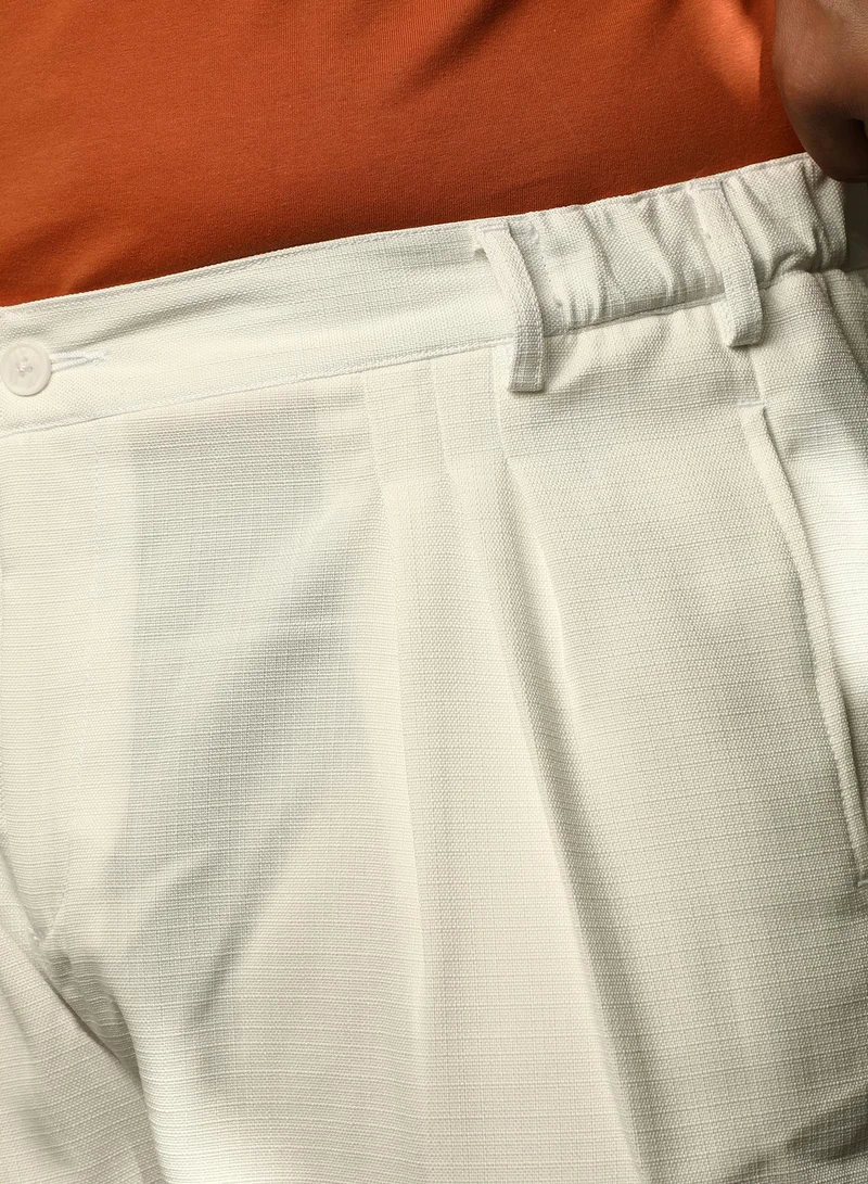 Instafab Plus  Instafab Plus Men's Cream White Straight Tailored Trousers For Casual Wear | Mid-Rise | Straight Fit | Button Closure | Plus Size Trousers Crafted With Comfort Fit For Everyday Wear for Men | Best Price UAE