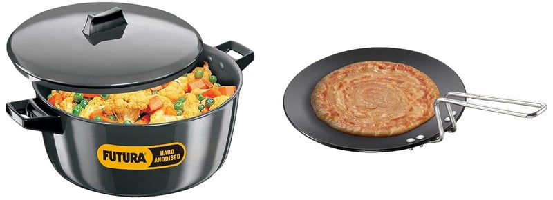 Hawkins Hawkins L66 Futura Hard Anodised CookNServe Bowl 6 litres Black L59 Futura Hard Anodised Tawa 28Cm Black  - Image 1
