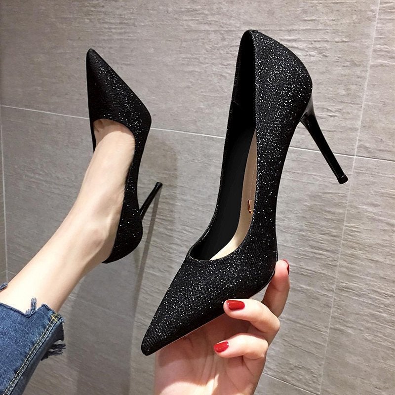 High Heels 2025 Spring Pointed Toe Black Professional French Girly Elegant Popular Stiletto Pumps Women'S Shoes - Image 2