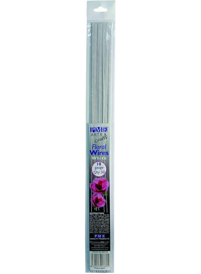 PME Sugarcraft Floral Wires White 18 Gauge, 36 cm, Pack of 50