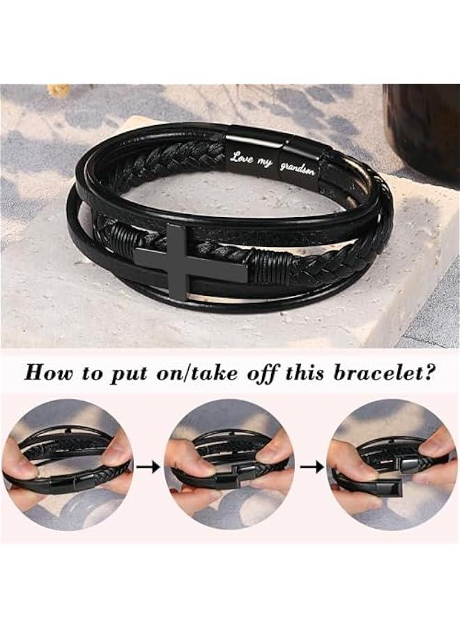 Arabest To My Son Grandson Nephew Dad Cross Leather Bracelet Baptism Birthday  Gifts for Teen Boys - Image 4