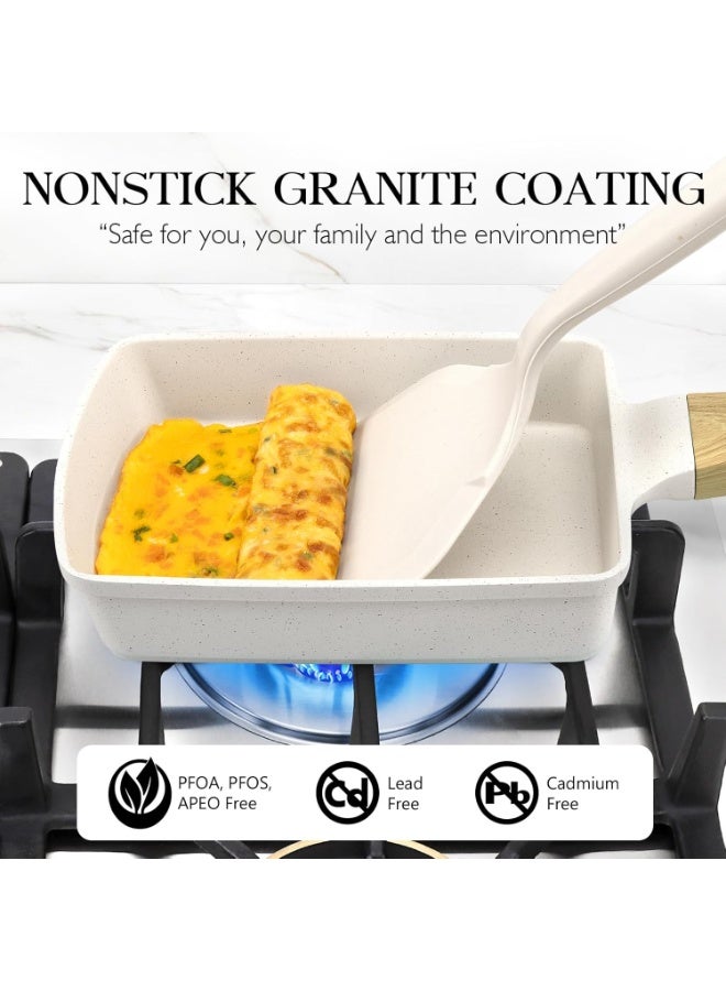YelaJoy Japanese Omelette Pan, Tamagoyaki Egg Pan, Nonstick Egg Frying Pan, Rectangle Granite Cookware, PFOS & PFOA Free, White - Image 5