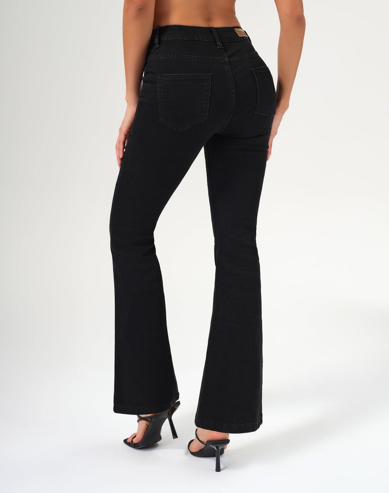 roswear Flare Jeans for Women Bootcut Stretchy Slim Fit Denim Pants Fall Outfits Black Small - Image 3