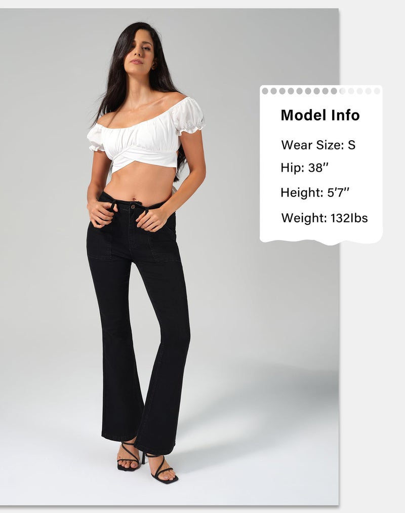roswear Flare Jeans for Women Bootcut Stretchy Slim Fit Denim Pants Fall Outfits Black Small - Image 4