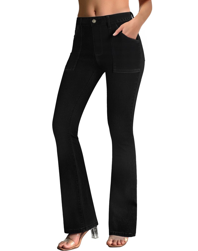 roswear Flare Jeans for Women Bootcut Stretchy Slim Fit Denim Pants Fall Outfits Black Small - Image 1