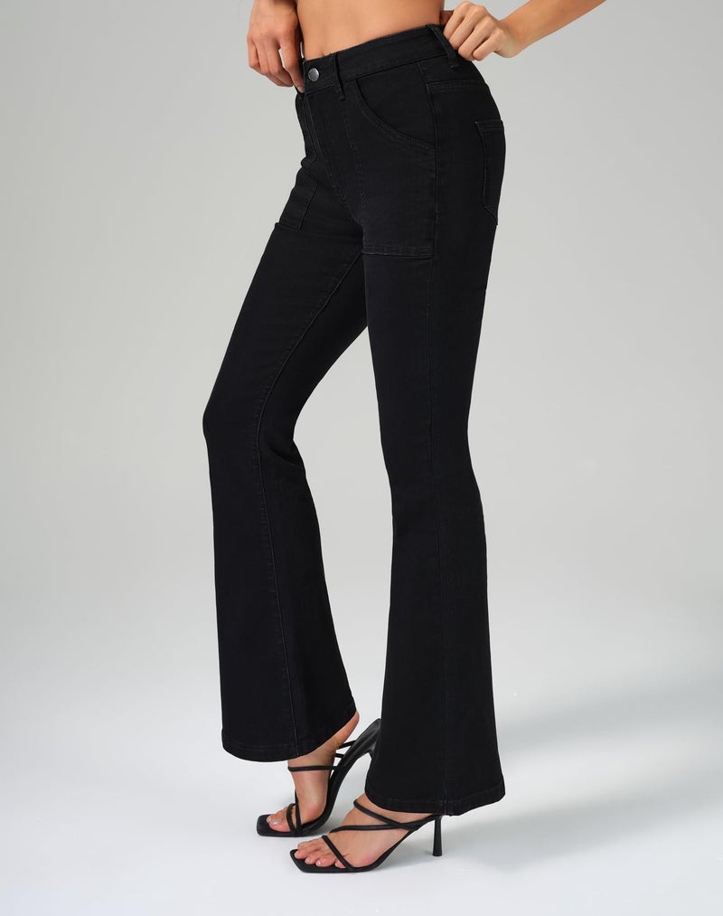 roswear Flare Jeans for Women Bootcut Stretchy Slim Fit Denim Pants Fall Outfits Black Small - Image 2