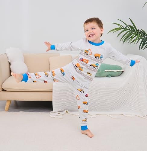 Popshion Boys Pajamas Truck 100% Cotton Construction Pjs Toddler 2 Piece Long Sleeve Sleepwear Kids Christmas Clothes Set 3t - Image 2