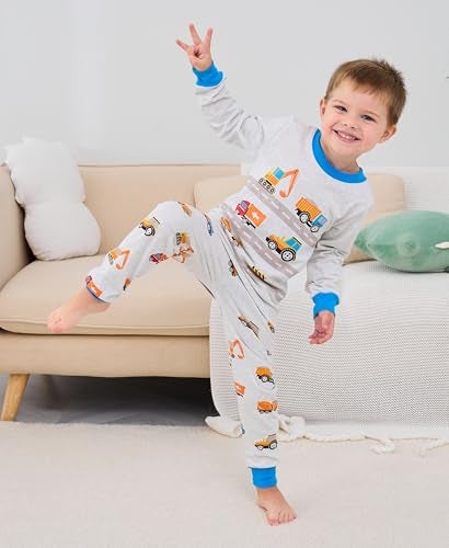 Popshion Boys Pajamas Truck 100% Cotton Construction Pjs Toddler 2 Piece Long Sleeve Sleepwear Kids Christmas Clothes Set 3t - Image 3