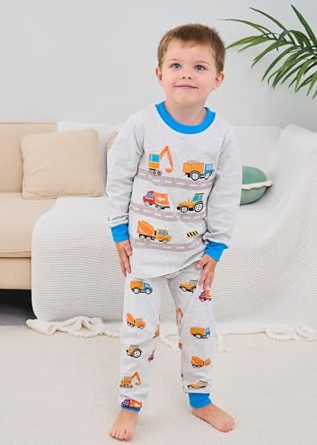Popshion Boys Pajamas Truck 100% Cotton Construction Pjs Toddler 2 Piece Long Sleeve Sleepwear Kids Christmas Clothes Set 3t - Image 4