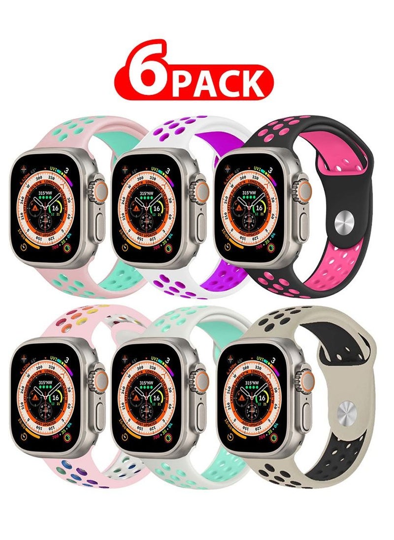 CATANES - 6 Pack For Apple Watch 49mm 45mm 44mm 42mm Silicone Sport Band Nike Strap Compatible With iWatch Series Ultra/8/7/SE/6/5/4/3/2/1 - Image 1