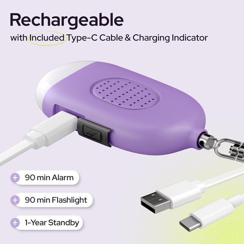 WETEN Rechargeable Personal Alarm Keychain - 130dB Siren & LED Light - Stylish Personal Safety Alert for Women to Carry - Panic Button Alarm for Security - Rape Whistle for Self Defense (Purple) - Image 4
