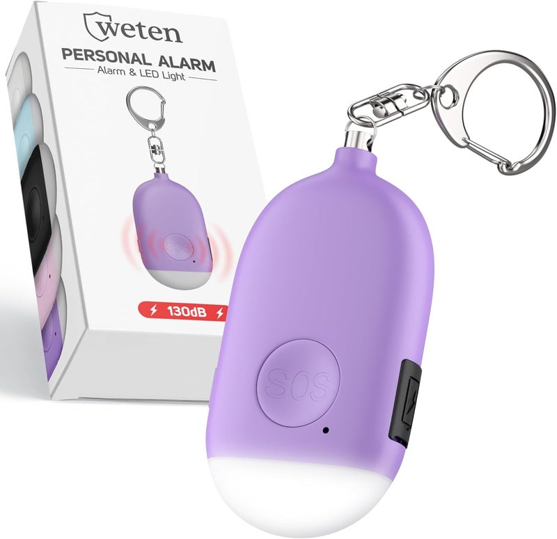 WETEN Rechargeable Personal Alarm Keychain - 130dB Siren & LED Light - Stylish Personal Safety Alert for Women to Carry - Panic Button Alarm for Security - Rape Whistle for Self Defense (Purple) - Image 1