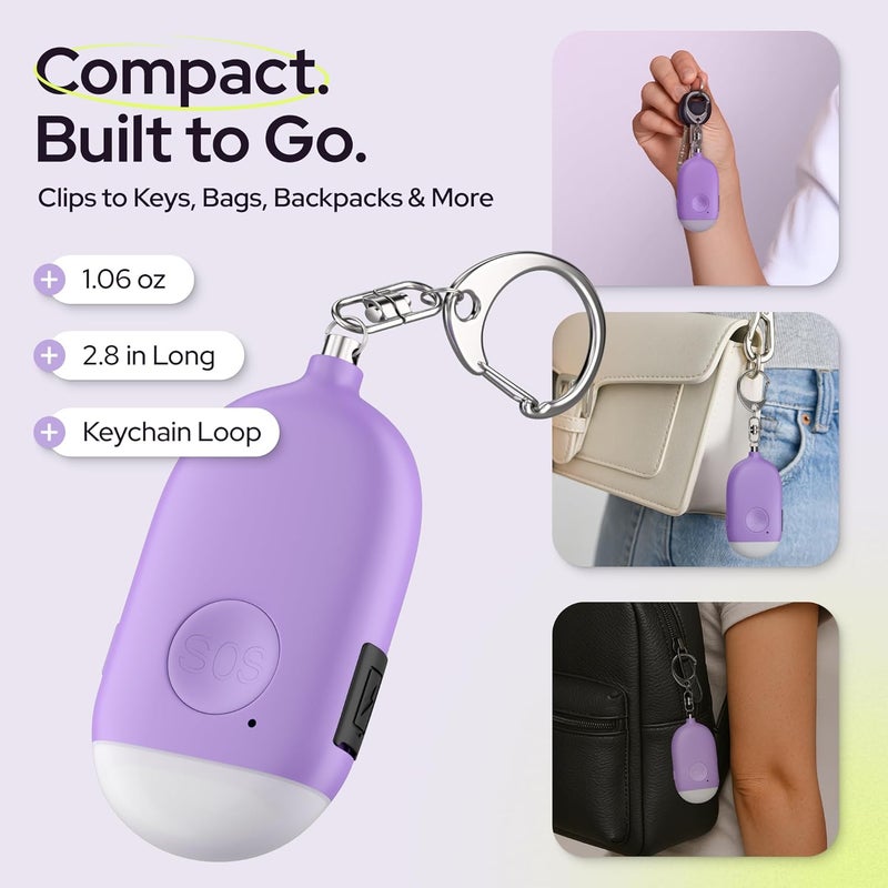 WETEN Rechargeable Personal Alarm Keychain - 130dB Siren & LED Light - Stylish Personal Safety Alert for Women to Carry - Panic Button Alarm for Security - Rape Whistle for Self Defense (Purple) - Image 5