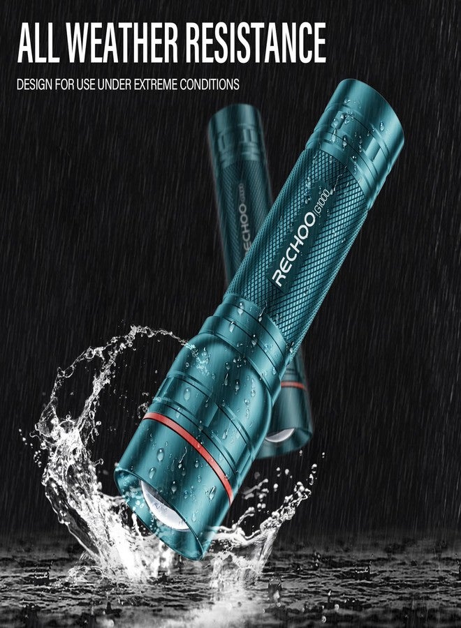 RECHOO Rechargeable Flashlight 1 Pack, Bright Military Grade Torch Light High Lumens with Adjustable Focus & 3 Lighting Modes, Lightweight Waterproof Led Flashlight for Camping Home, Teal Blue - Image 5