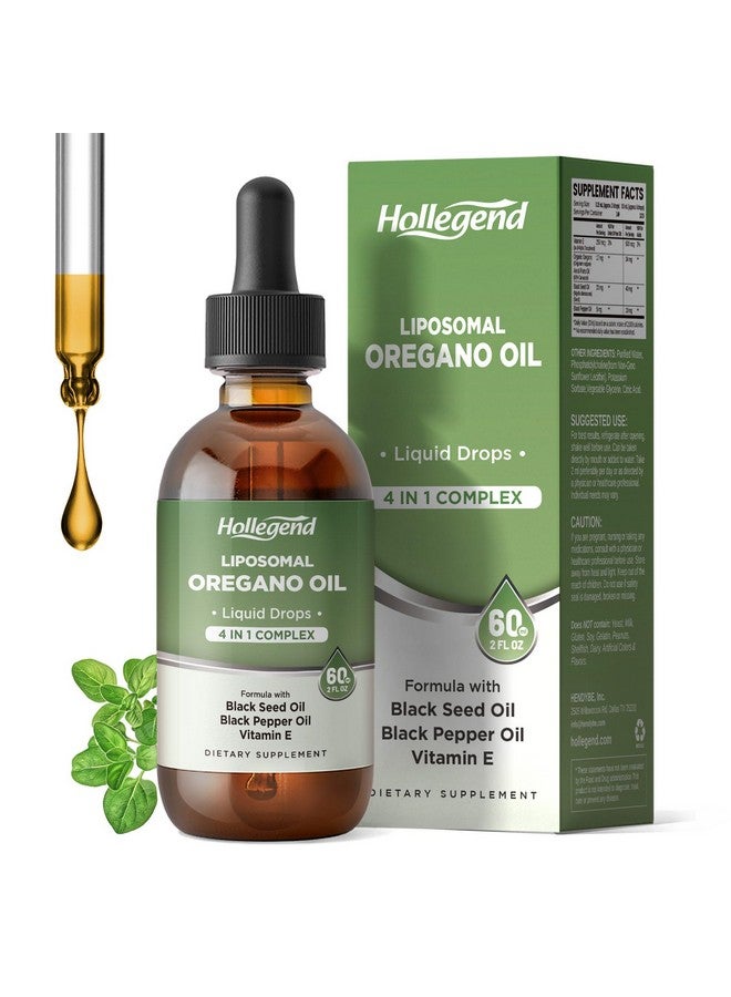 HOLLEGEND Liposomal Oregano Oil Liquid Drops, Organic Oil of Oregano Carvacrol for Kids & Adults, with Black Seed & Black Pepper Oil,Immune and Digestive System Support, Alcohol-Free, 60ML/2 Fl Oz - Image 1