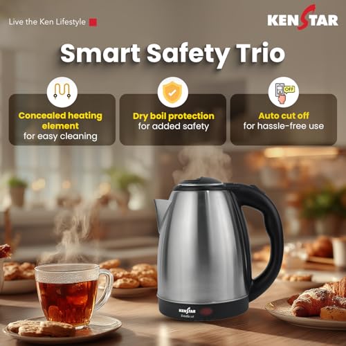 Kenstar ESTELLA COMBO Electric Kettle 1.8L & Stainless Steel Bottle | Concealed Heater | Auto Cut-Off & LED Indicator | 1350 W | SS Finish - Image 2