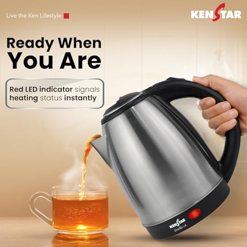 Kenstar ESTELLA COMBO Electric Kettle 1.8L & Stainless Steel Bottle | Concealed Heater | Auto Cut-Off & LED Indicator | 1350 W | SS Finish - Image 4