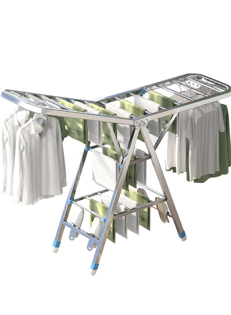3 Tier Clothes Drying Rack, Folding Stainless Steel Laundry Drying Rack For Drying Clothing Indoor Outdoor, with Height-Adjustable Wings, 33 Drying Rails  - Image 1