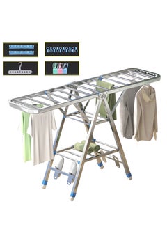 Generic 3 Tier Clothes Drying Rack, Folding Stainless Steel Laundry Drying Rack For Drying Clothing Indoor Outdoor, with Height-Adjustable Wings, 33 Drying Rails  - Image 2