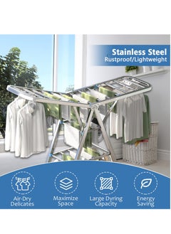 Generic 3 Tier Clothes Drying Rack, Folding Stainless Steel Laundry Drying Rack For Drying Clothing Indoor Outdoor, with Height-Adjustable Wings, 33 Drying Rails  - Image 3
