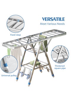 Generic 3 Tier Clothes Drying Rack, Folding Stainless Steel Laundry Drying Rack For Drying Clothing Indoor Outdoor, with Height-Adjustable Wings, 33 Drying Rails  - Image 5