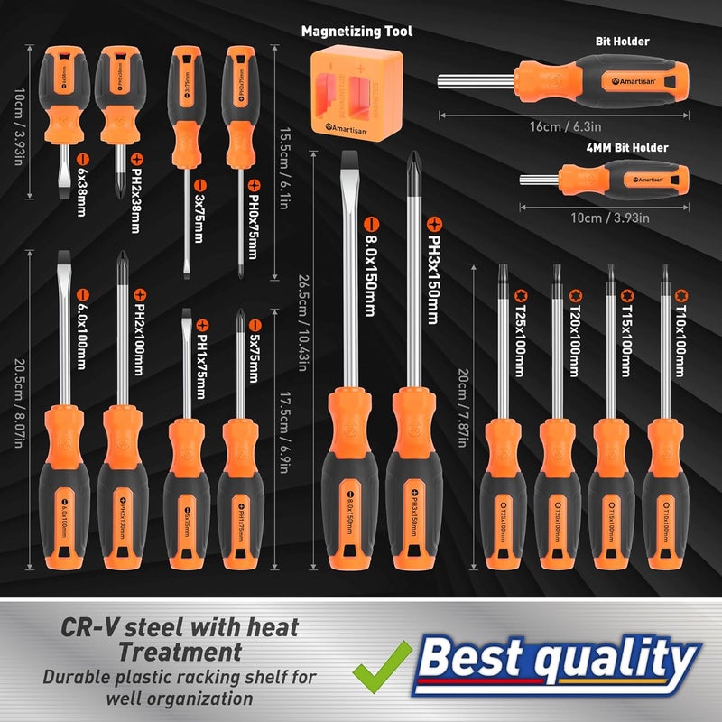 Amartisan 86-Piece Magnetic Screwdrivers Set with Case, Includs Slotted, Phillips, Hex, Pozidriv,Torx and Precision Screwdriver Set, Magnetizer Demagnetizer Tools, Tools for Men - Image 4