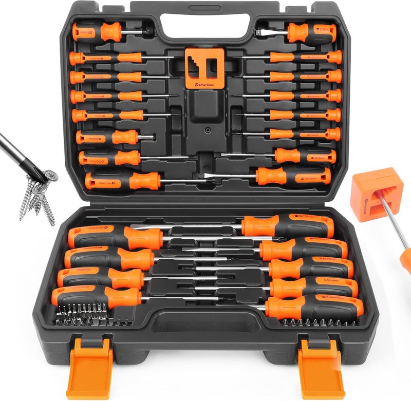 Amartisan 86-Piece Magnetic Screwdrivers Set with Case, Includs Slotted, Phillips, Hex, Pozidriv,Torx and Precision Screwdriver Set, Magnetizer Demagnetizer Tools, Tools for Men - Image 1