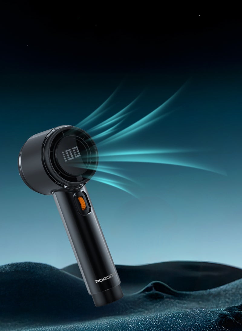 بورودو مروحة Air Boost Turbo مع شاشة رقمية وتدفق هواء قوي بسرعة 13000 دورة في الدقيقة، سرعة رياح قابلة للتخصيص، قابلة لإعادة الشحن، تبريد فعال، مروحة يدوية للمنزل أو أثناء التنقل - أسود - Image 3