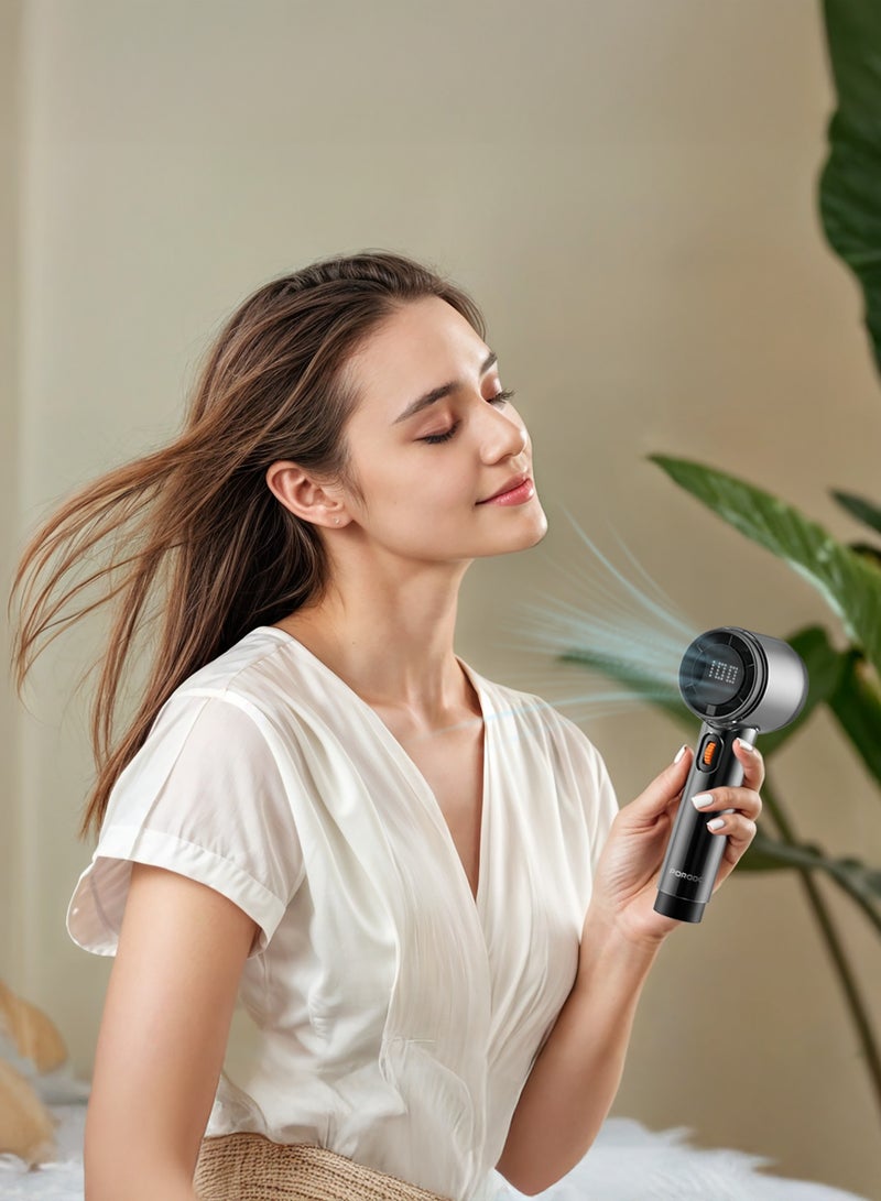 بورودو مروحة Air Boost Turbo مع شاشة رقمية وتدفق هواء قوي بسرعة 13000 دورة في الدقيقة، سرعة رياح قابلة للتخصيص، قابلة لإعادة الشحن، تبريد فعال، مروحة يدوية للمنزل أو أثناء التنقل - أسود - Image 2