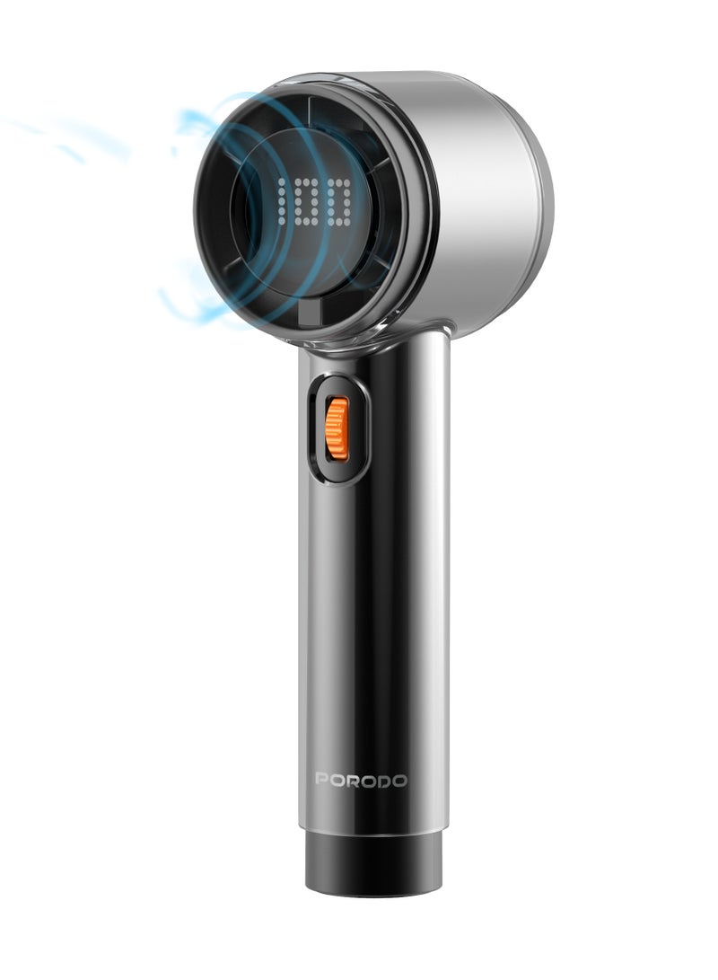 porodo Air Boost Turbo Fan with Digital Display & 13000RPM Powerful Airflow, Customizable Wind Speed, Rechargeable, Effective Cooling Handheld Fan for Home or on-the-go - Black - Image 1