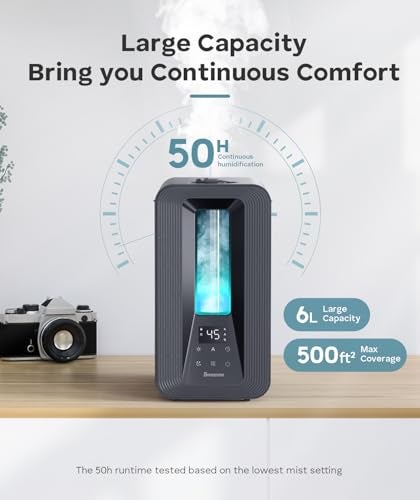 BREEZOME 6L Humidifiers for Bedroom, Cool Mist Top Fill Humidifier with Aroma Diffuser, Humidistat, Night Light, 50H Runtime, Quiet Ultrasonic Humidifiers for Home Large Room, Baby Nursery, Plants - Image 3