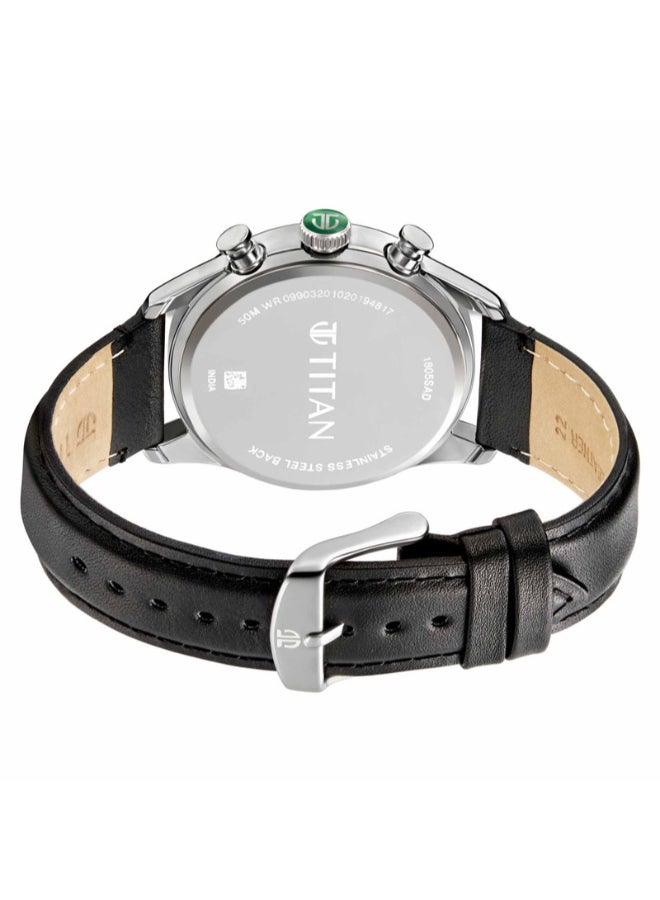 تيتان ساعة يد جلدية للرجال بتصميم دائري بعقارب - Image 3