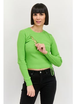 Asos Design Women Crew Neck Long Sleeve Cut Out Top, Green  - Image 1