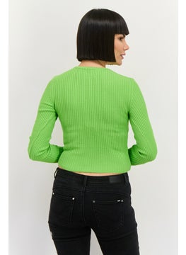 Asos Design Women Crew Neck Long Sleeve Cut Out Top, Green  - Image 4
