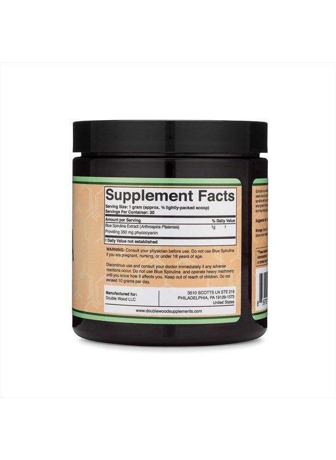 Double Wood Supplements - Blue Spirulina Powder - Maximum 35% Phycocyanin Content, Superfood Powder from Blue-Green Algae, Mixes into Smoothies and Protein Drinks, Natural Food Coloring (One Month Supply) by Double Wood - Image 1