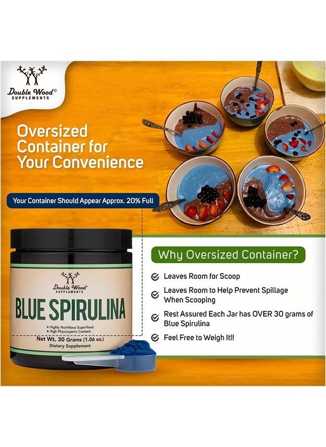 Double Wood Supplements - Blue Spirulina Powder - Maximum 35% Phycocyanin Content, Superfood Powder from Blue-Green Algae, Mixes into Smoothies and Protein Drinks, Natural Food Coloring (One Month Supply) by Double Wood - Image 1