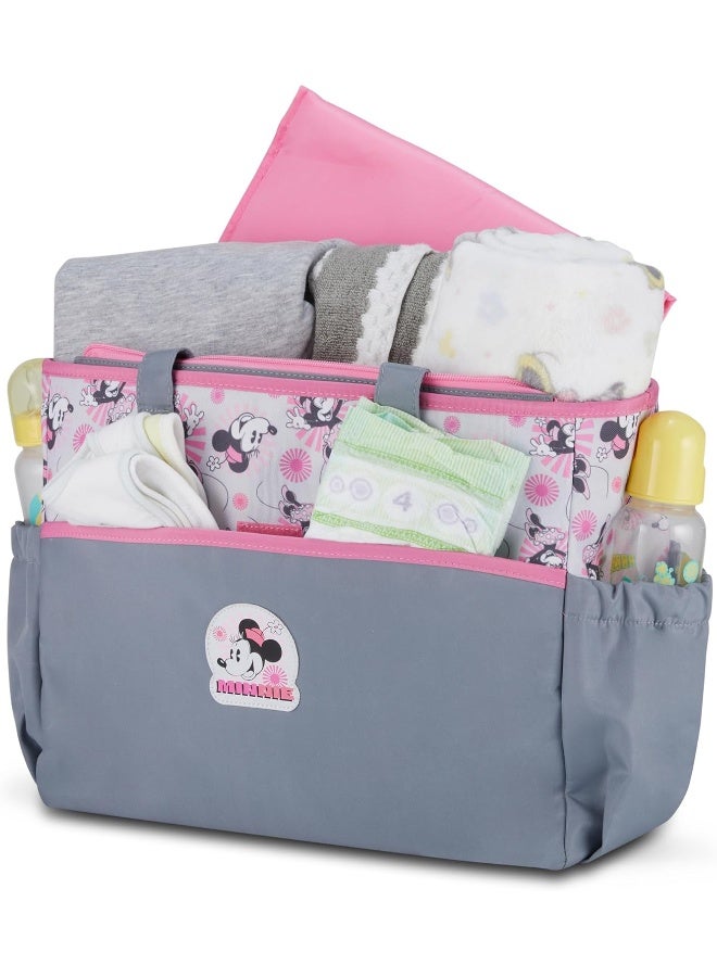 Disney Baby Multi-Functional Travel Tote Diaper Bag with Changing Pad, Minnie Pink Gray - Image 2