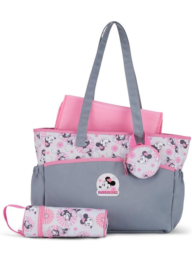 Disney Baby Multi-Functional Travel Tote Diaper Bag with Changing Pad, Minnie Pink Gray - Image 1